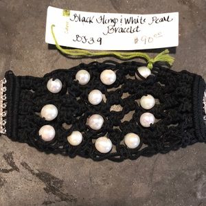 Black hemp and white pearl bracelet